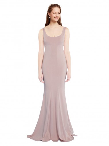 Affordable Stretch Crepe Dusty Pink Mermaid Scoop Neck Long Evening Dress UK