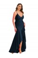 Affordable Silky Satin Dark Navy Mermaid Spaghetti Straps Long Plus Size Wedding Party Dress UK