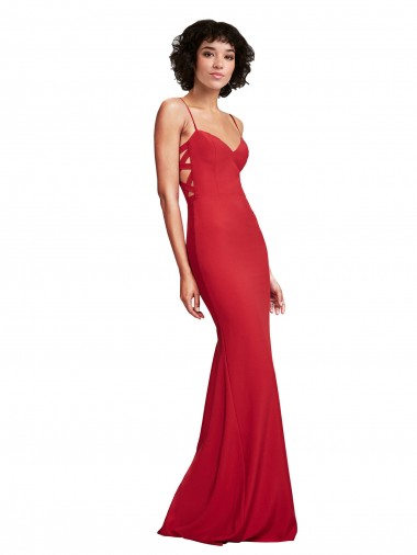 Affordable Stretch Crepe Red Mermaid Spaghetti Straps Long Wedding Party Dress UK