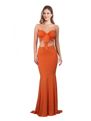 Affordable Spandex Orange Mermaid Strapless Long Evening Dress UK