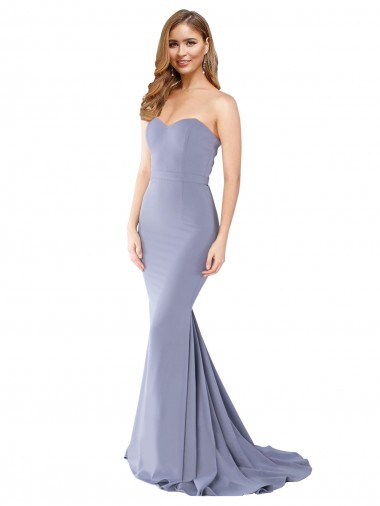 Affordable Stretch Crepe Smoke Blue Mermaid Sweetheart Long Evening Dress UK