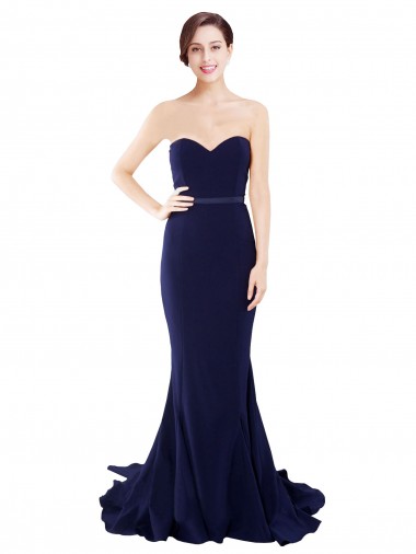 Affordable Stretch Crepe Dark Navy Mermaid Sweetheart Sweep Train Semi Formal Evening Dresses UK