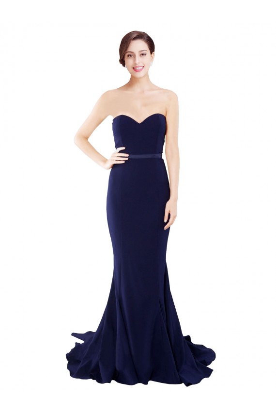 Affordable Stretch Crepe Dark Navy Mermaid Sweetheart Sweep Train Semi Formal Evening Dresses UK