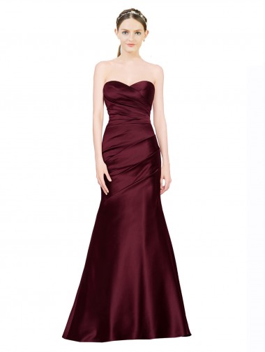 Affordable Luxe Satin Burgundy Mermaid Sweetheart Long Sleeveless Evening Dress UK