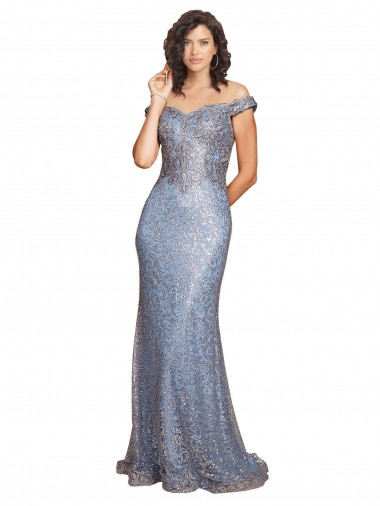 Affordable Sequin Mermaid Off the Shoulder Long Evening Dress UK