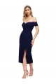 Affordable Stretch Crepe Dark Navy Mermaid Off the Shoulder Midi Length Wedding Guest Dress UK