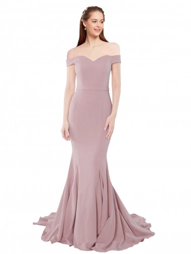 Affordable Stretch Crepe Dusty Pink Mermaid Off the Shoulder Sweep Train Sexy Evening Dress UK