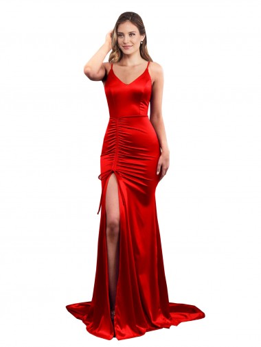 Affordable Stretch Satin Red Mermaid Sweetheart Long Sexy Wedding Party Dress UK