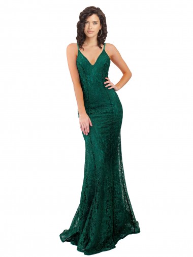 Affordable Lace Dark Green Mermaid V-Neck Long Semi Formal Evening Dress UK