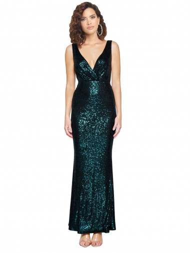 Affordable Sequin Dark Green Mermaid V-Neck Long Evening Dress UK