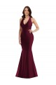 Affordable Silky Satin Burgundy Mermaid V-Neck Long Sexy Plus Size Evening Dress UK