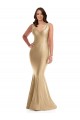 Affordable Silky Satin Soft Gold Mermaid V-Neck Long Plus Size Evening Dress UK