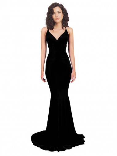 Affordable Spandex Black Mermaid V-Neck Long Sexy Evening Dress UK