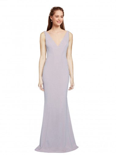 Affordable Stretch Crepe Arctic Lilac Mermaid V-Neck Long Evening Dress UK