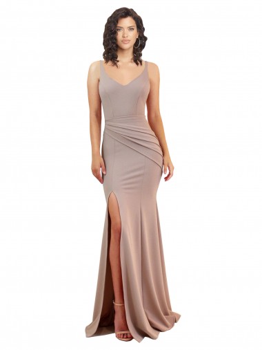 Affordable Stretch Crepe Dusty Pink Mermaid V-Neck Long Sexy Evening Dress UK