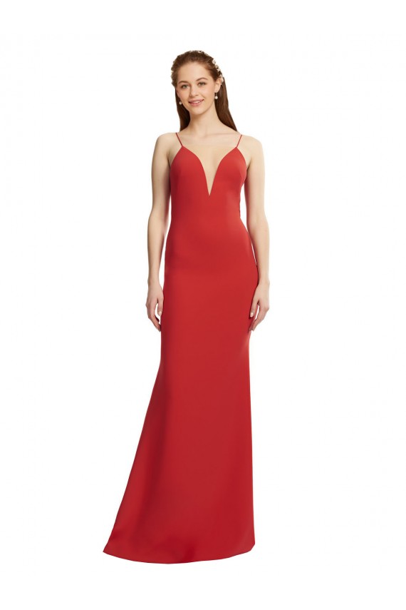 Affordable Stretch Crepe Red Mermaid Spaghetti Straps Long Evening Dress UK