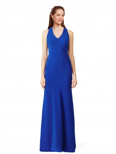 Affordable Stretch Crepe Royal Blue Mermaid V-Neck Long Evening Dress UK