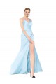 Affordable Stretch Satin Light Sky Blue Mermaid High Neck Long Sexy Evening Dress UK