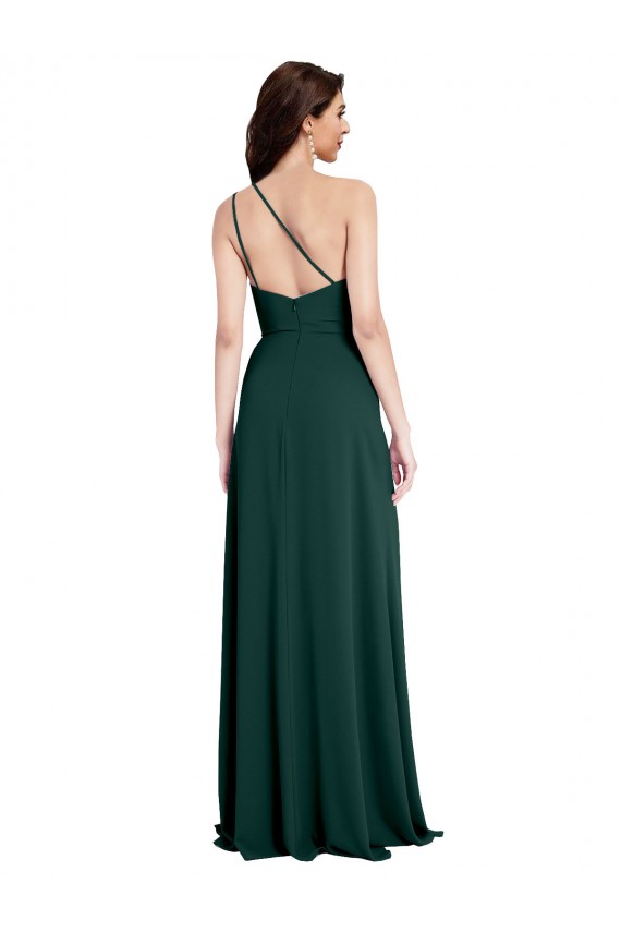 Affordable Stretch Crepe Midnight Green A-Line One Shoulder Long Evening Dress UK