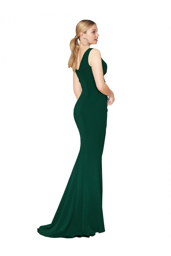 Affordable Stretch Crepe Midnight Green Mermaid V-Neck Long Evening Dress UK