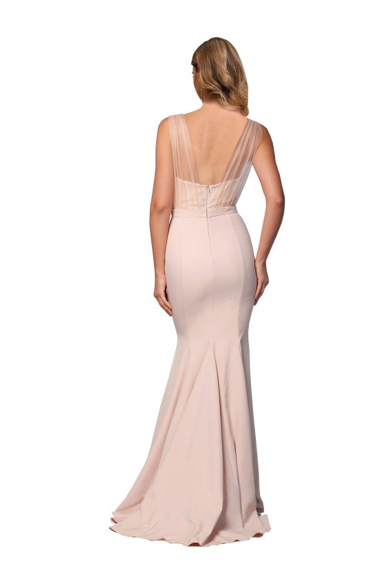 Affordable Stretch Crepe & Tulle Nude Sheath Sweetheart Long Evening Dress UK