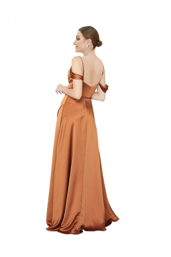 Affordable Silky Satin Orange A-Line Spaghetti Straps Long Evening Dress UK