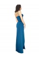 Affordable Silky Satin Peacock Blue Sheath Spaghetti Straps Long Evening Dress UK