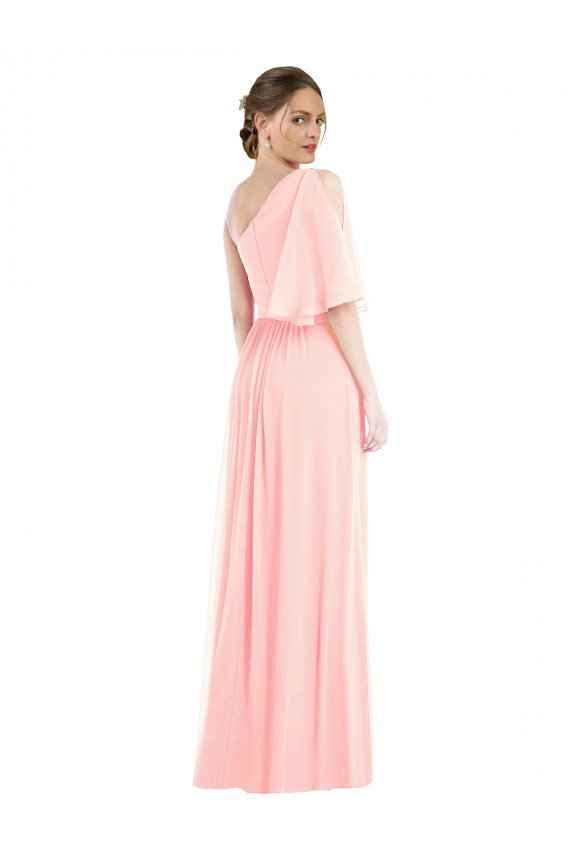 Affordable Soft Chiffon Pink A-Line One Shoulder Long Maxi Evening Dress UK