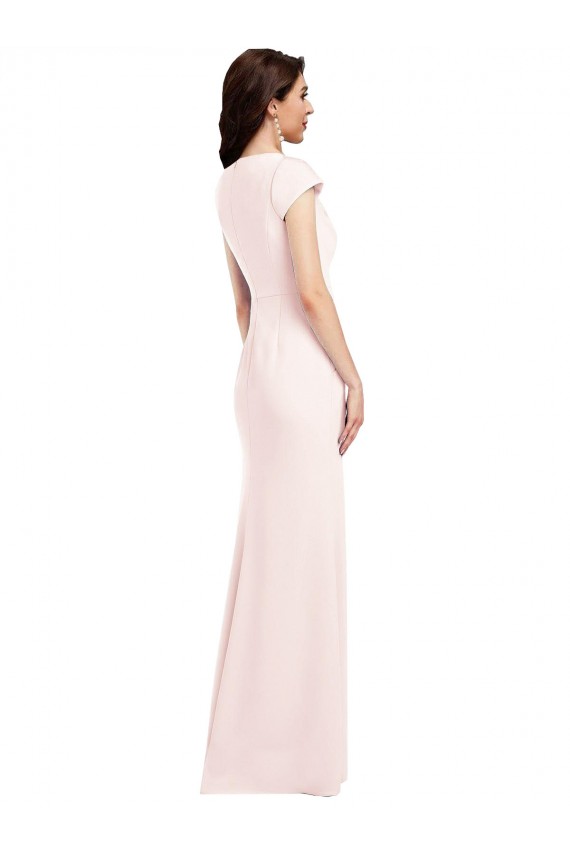 Affordable Stretch Crepe Pink A-Line V-Neck Long Evening Dress UK