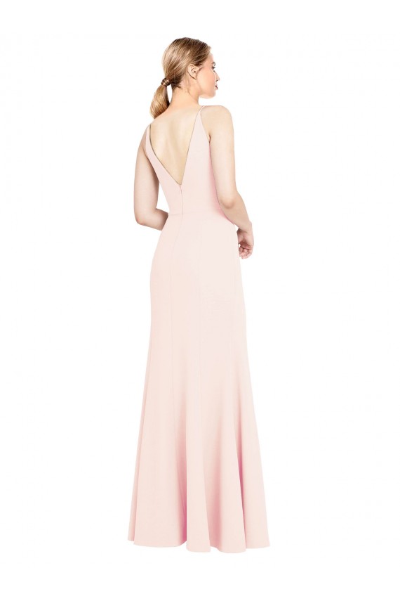 Affordable Stretch Crepe Pink A-Line V-Neck Long Sleeveless Evening Dress UK