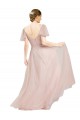 Affordable Tulle Pink A-Line V-Neck Long Semi Formal Evening Dress UK