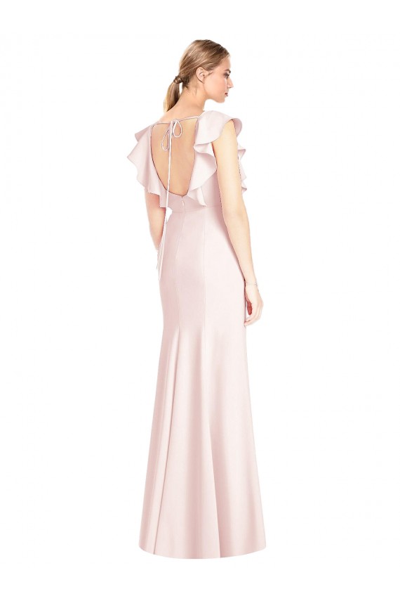 Affordable Stretch Crepe Pink Trumpet Bateau Neck Long Cap Sleeves Semi Formal Evening Dress UK