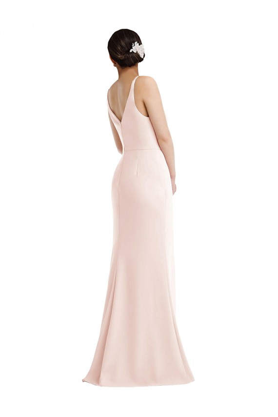 Affordable Stretch Crepe Pink Trumpet V-Neck Long Evening Dress UK