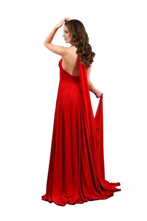 Affordable Spandex Red A-Line Halter Neck Long Sexy Evening Dress UK