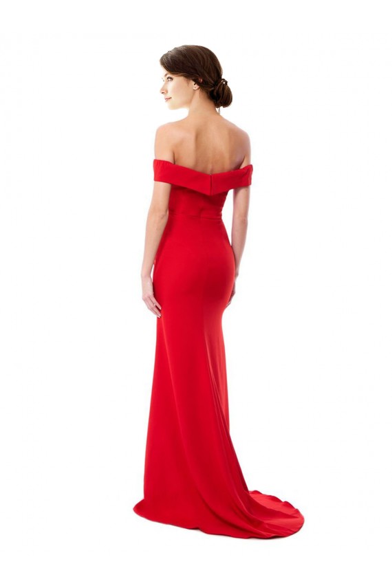 Affordable Stretch Crepe Red A-Line Off the Shoulder Long Evening Maxi Dress UK