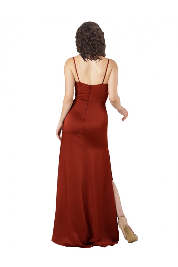 Affordable Silky Satin Red A-Line Spaghetti Straps Long Evening Dress UK