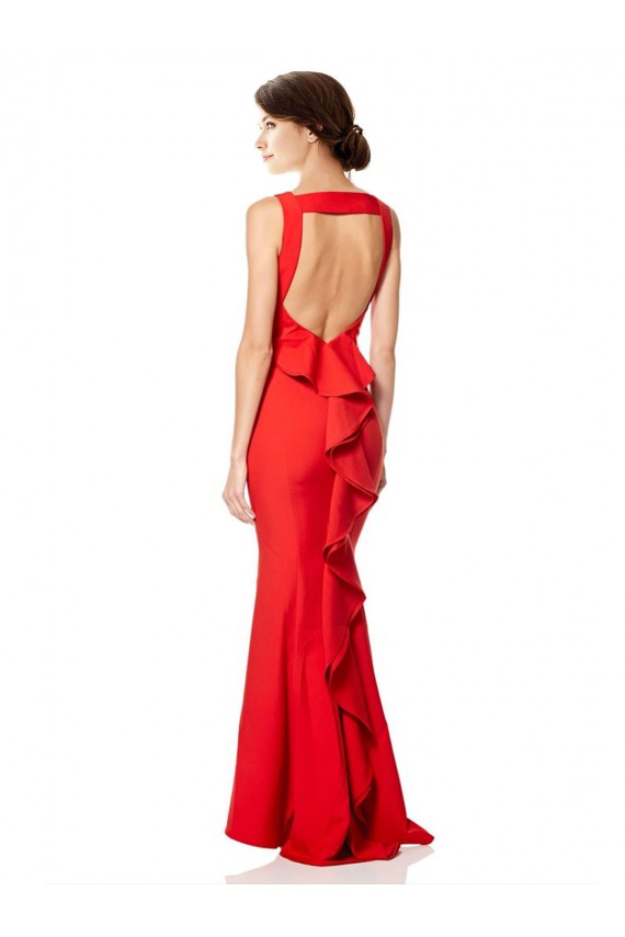 Affordable Stretch Crepe Red Mermaid Halter Neck Long Wedding Party Dress UK