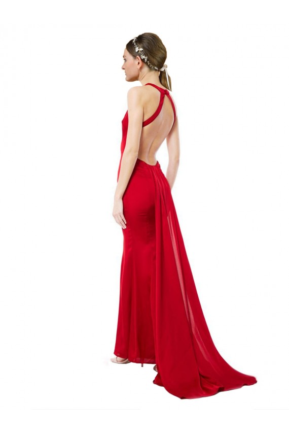 Affordable Stretch Crepe Red Mermaid Halter Neck Long Maxi Evening Dress UK