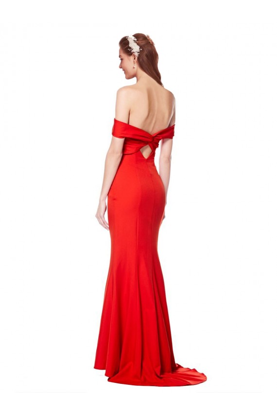 Affordable Stretch Crepe Red Mermaid Off the Shoulder Long Wedding Guest Dress UK