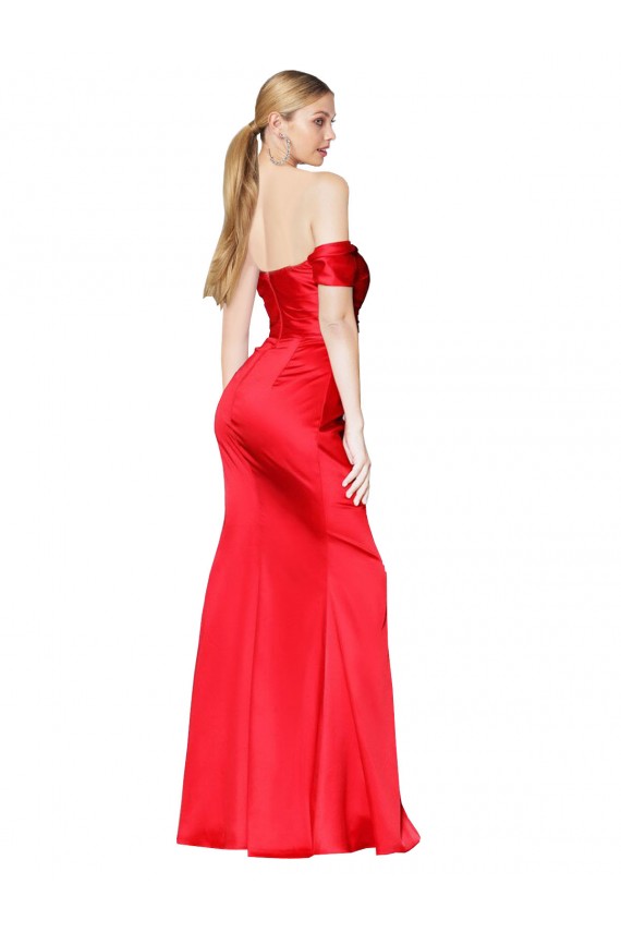 Affordable Stretch Satin Red Mermaid Off the Shoulder Long Sexy Evening Dress UK