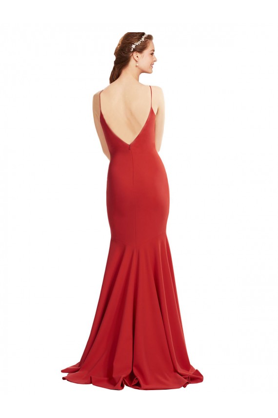 Affordable Stretch Crepe Red Mermaid Spaghetti Straps Long Evening Dress UK