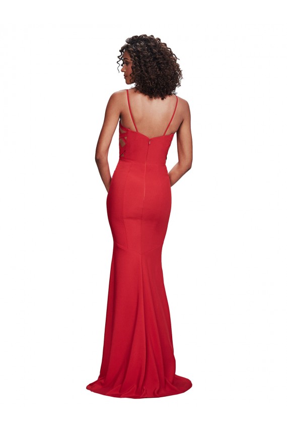 Affordable Stretch Crepe Red Mermaid Spaghetti Straps Long Wedding Party Dress UK