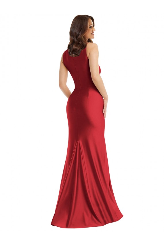 Affordable Silky Satin Red Mermaid Square Neck Long Plus Size Evening Dress UK