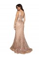 Affordable Sparkling Sequin Rose Gold Mermaid V-Neck Long Plus Size Evening Dress UK