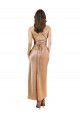 Affordable Silky Satin Rose Gold Sheath Cowl Neck Midi Length Evening Dress UK