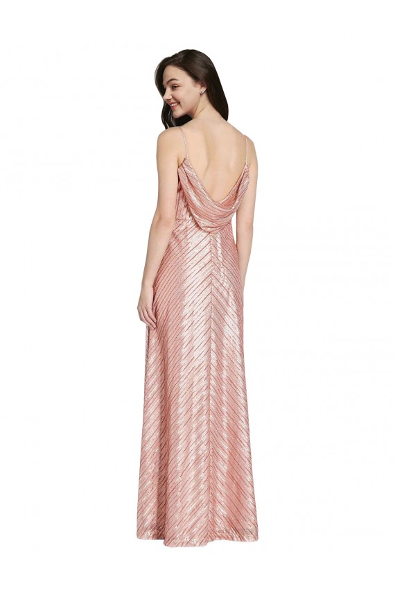 Affordable Sequin Rose Gold Sheath V-Neck Long Evening Dress UK