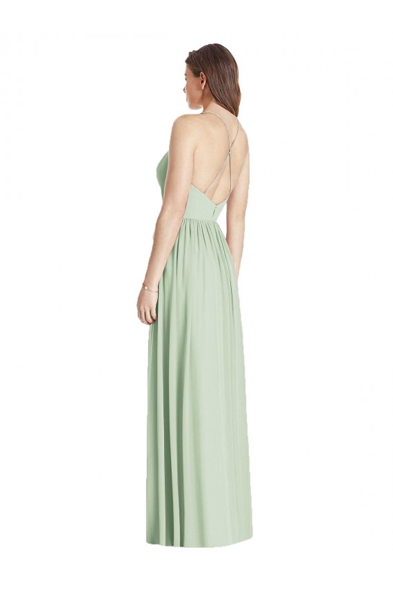 Affordable Soft Chiffon Sage A-Line Spaghetti Straps Long Maxi Evening Dress UK