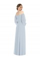 Affordable Soft Chiffon Sea Glass A-Line Off the Shoulder Long Puff Sleeves Evening Dress UK