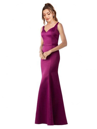 Affordable Satin Merlot Sheath Bateau Neck Long Sexy Evening Dress UK