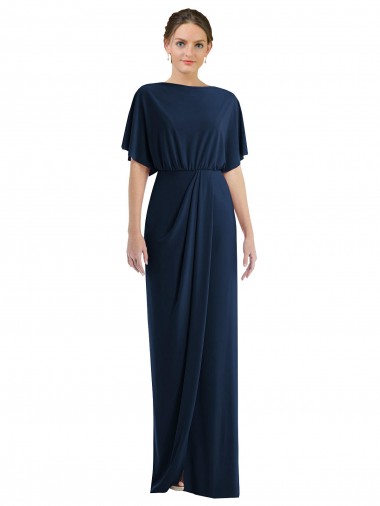 Affordable Spandex Dark Navy Sheath Bateau Neck Long Maxi Evening Dress UK